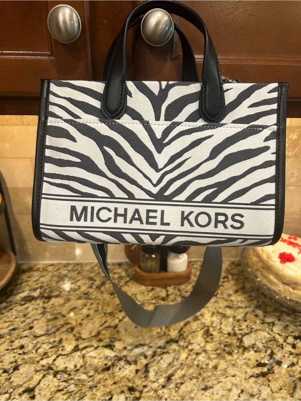 Michael Kors Black and White Zebra Canvas Crossbody Tote